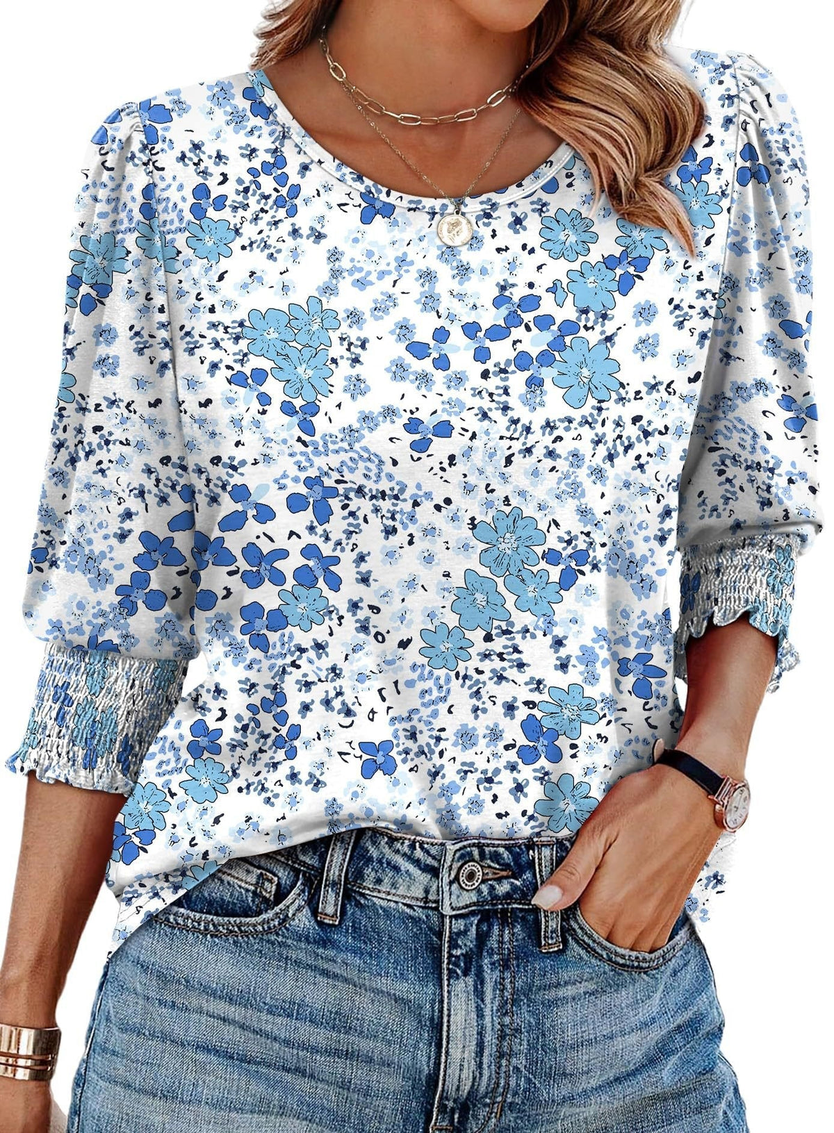 StyleBreeze – Elegant Relaxed Fit 3/4 Sleeve Top