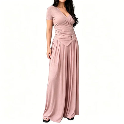 MaisonLuxe – Sophisticated Wrap Top & Wide Leg Pants Set