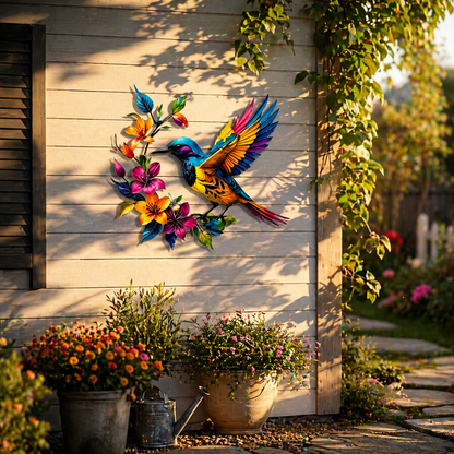GardenWhisper – Floral Hummingbird Hanging Wall Art