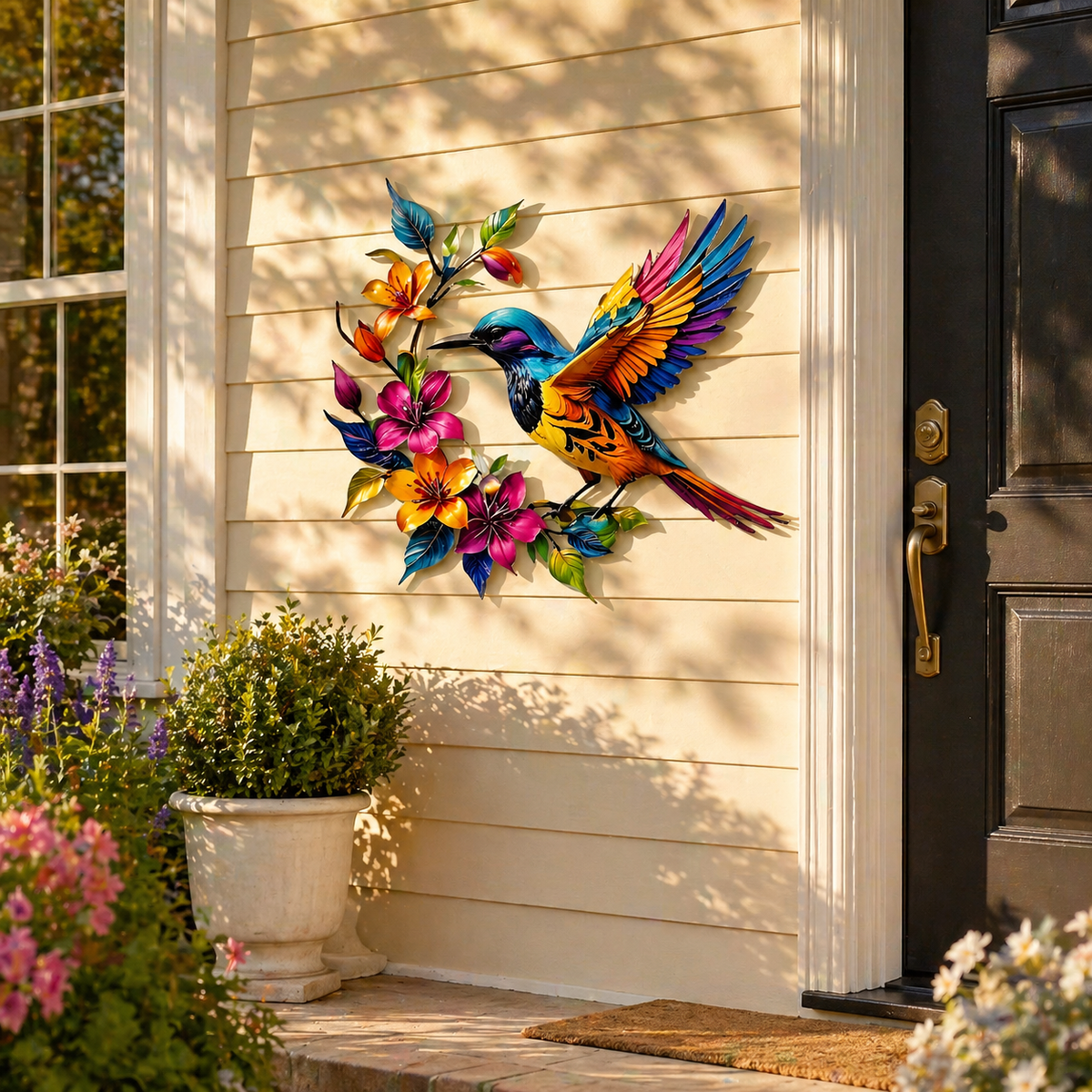 GardenWhisper – Floral Hummingbird Hanging Wall Art