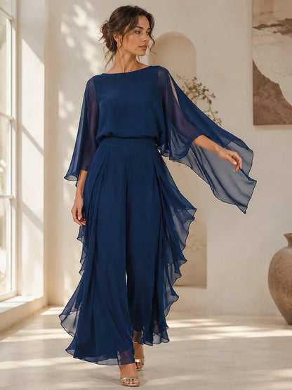 GraceLuxe – Elegant Chiffon Outfit Pants Set