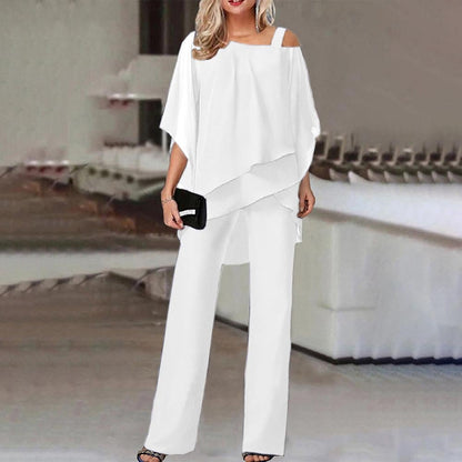 Elaré – Layered Chiffon Top & Wide-Leg Pants Set