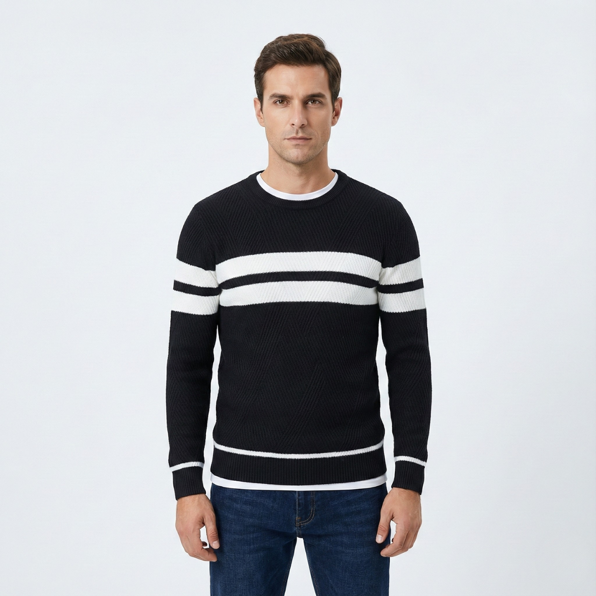 Zander Field Stripe Cotton Crewneck | Belevite