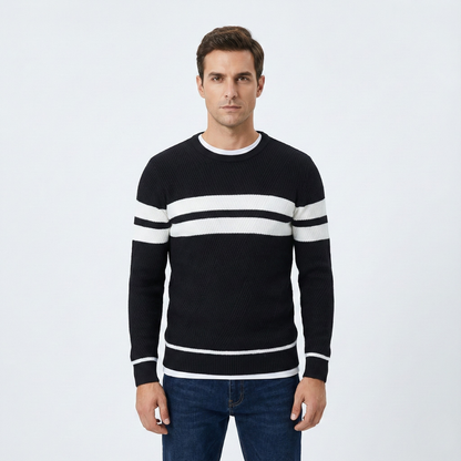 Zander Field Stripe Cotton Crewneck | Belevite