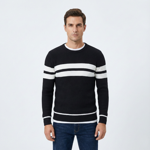 Zander Field Stripe Cotton Crewneck | Belevite