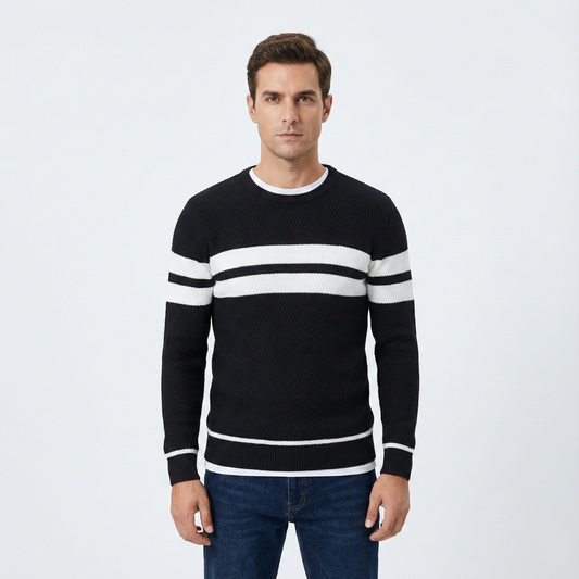 Zander Field Stripe Cotton Crewneck | Belevite