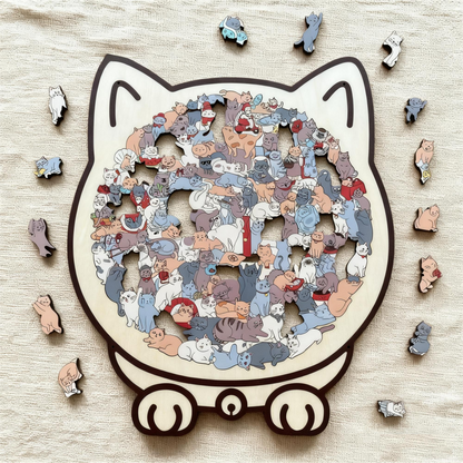 WhiskerCraft –  135 Pcs Cat Shaped Wooden Puzzle