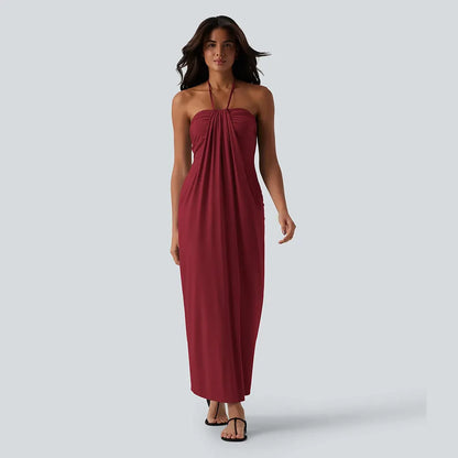 HalterTie – Elegant Back Maxi Dress with Pockets