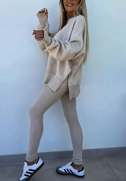 SoftEase – Comfy Slit Sweatshirt Two-Piece Set