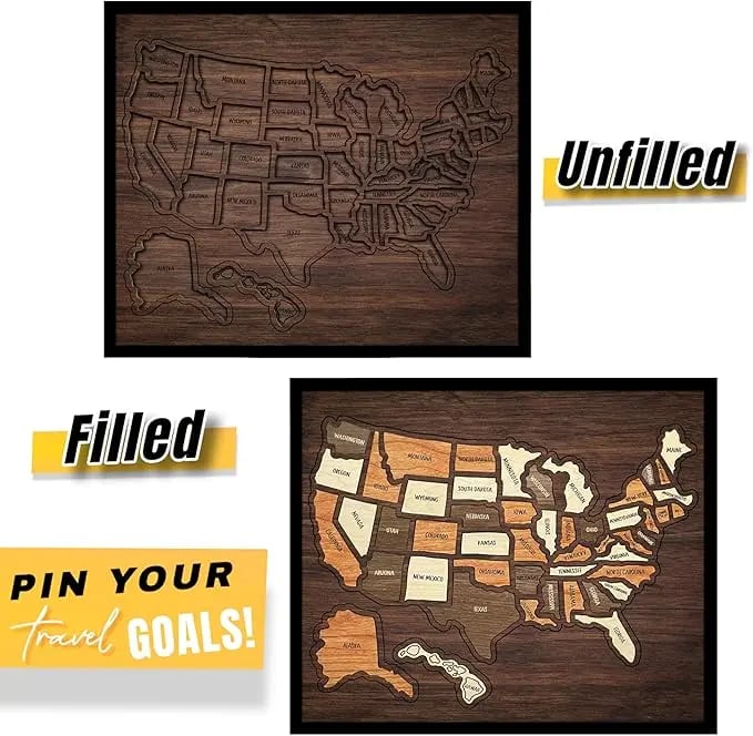 AtlasCraft – Wooden USA Travel Map Puzzle Wall Decor