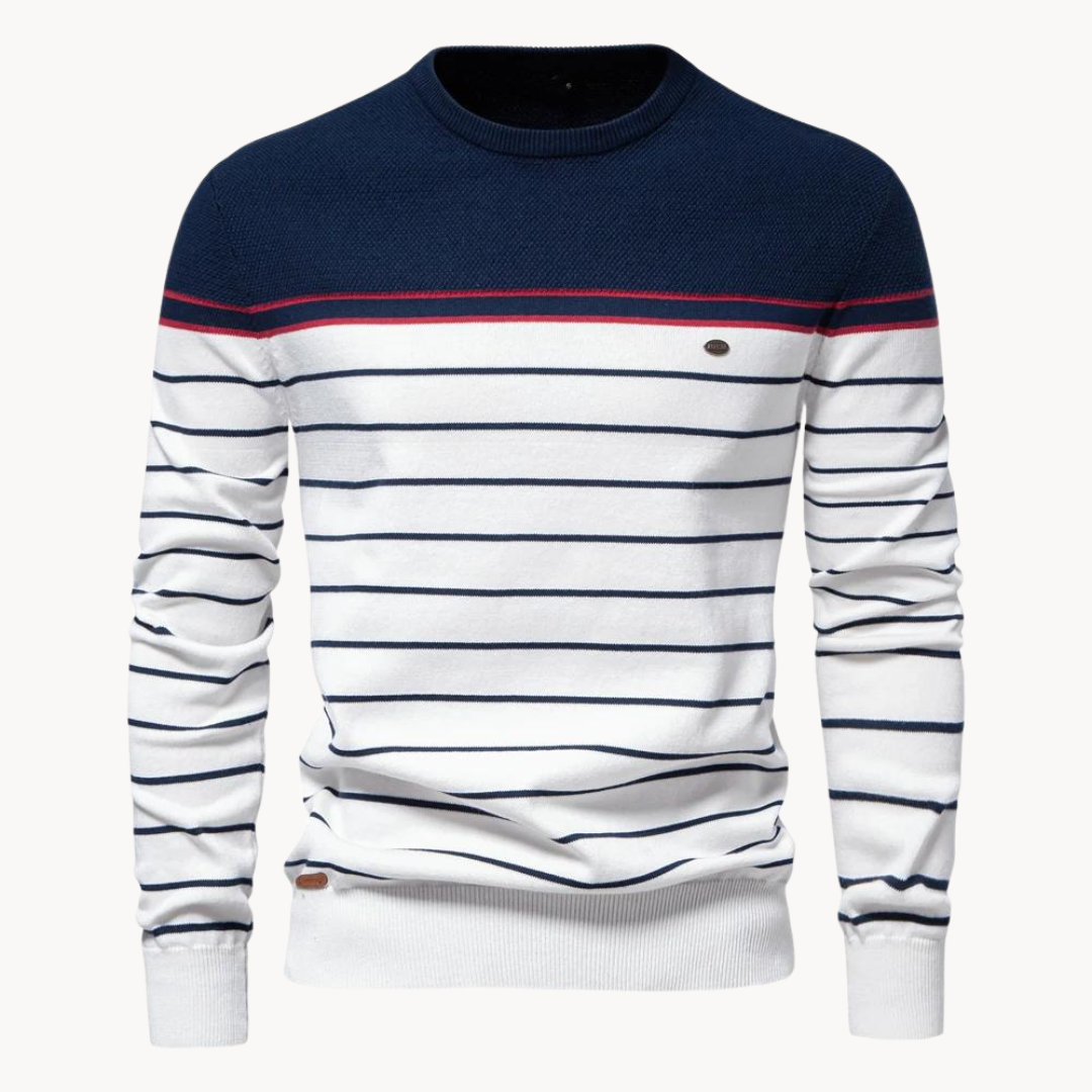 Atlantic Stripe Cotton Sweater | belevite