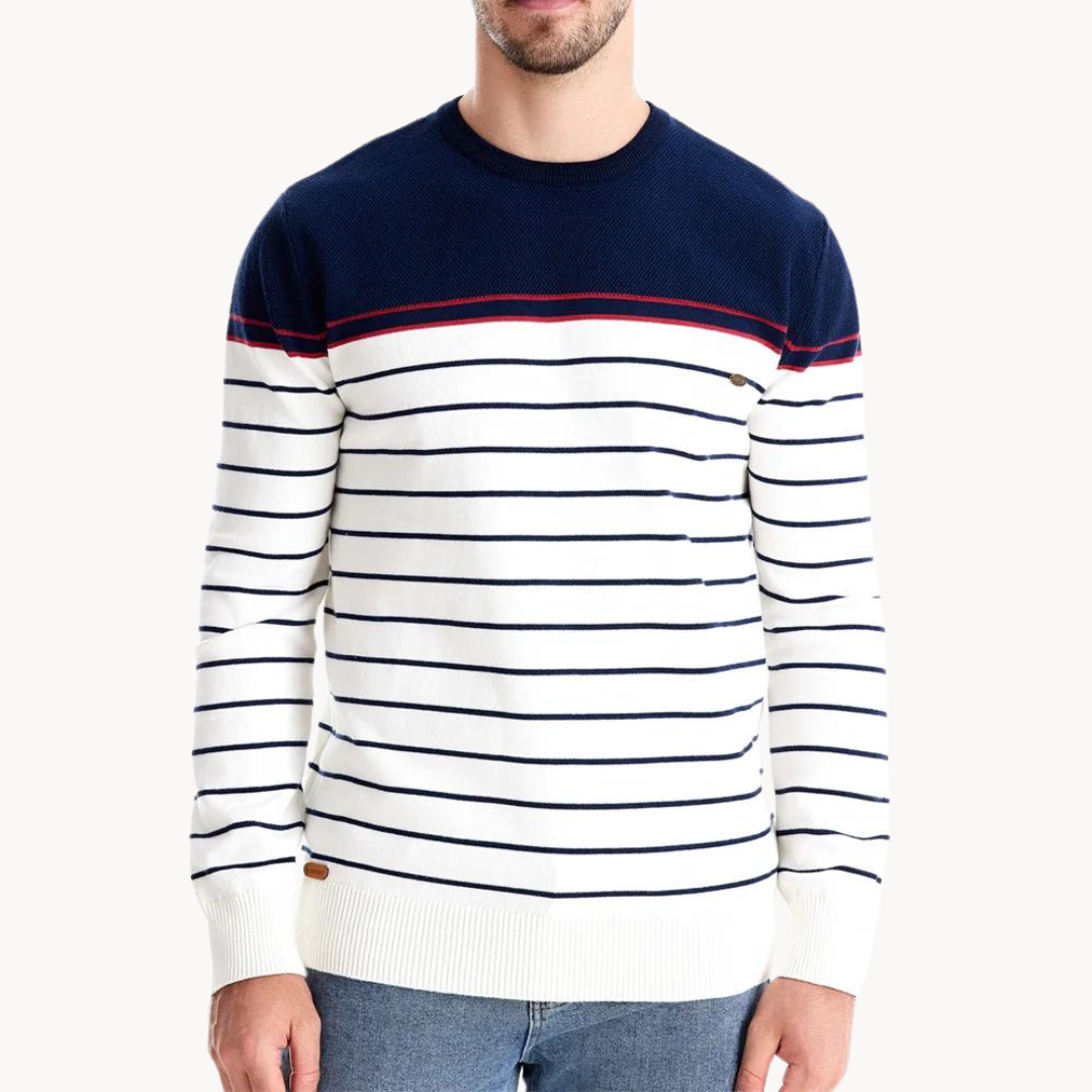 Atlantic Stripe Cotton Sweater | belevite