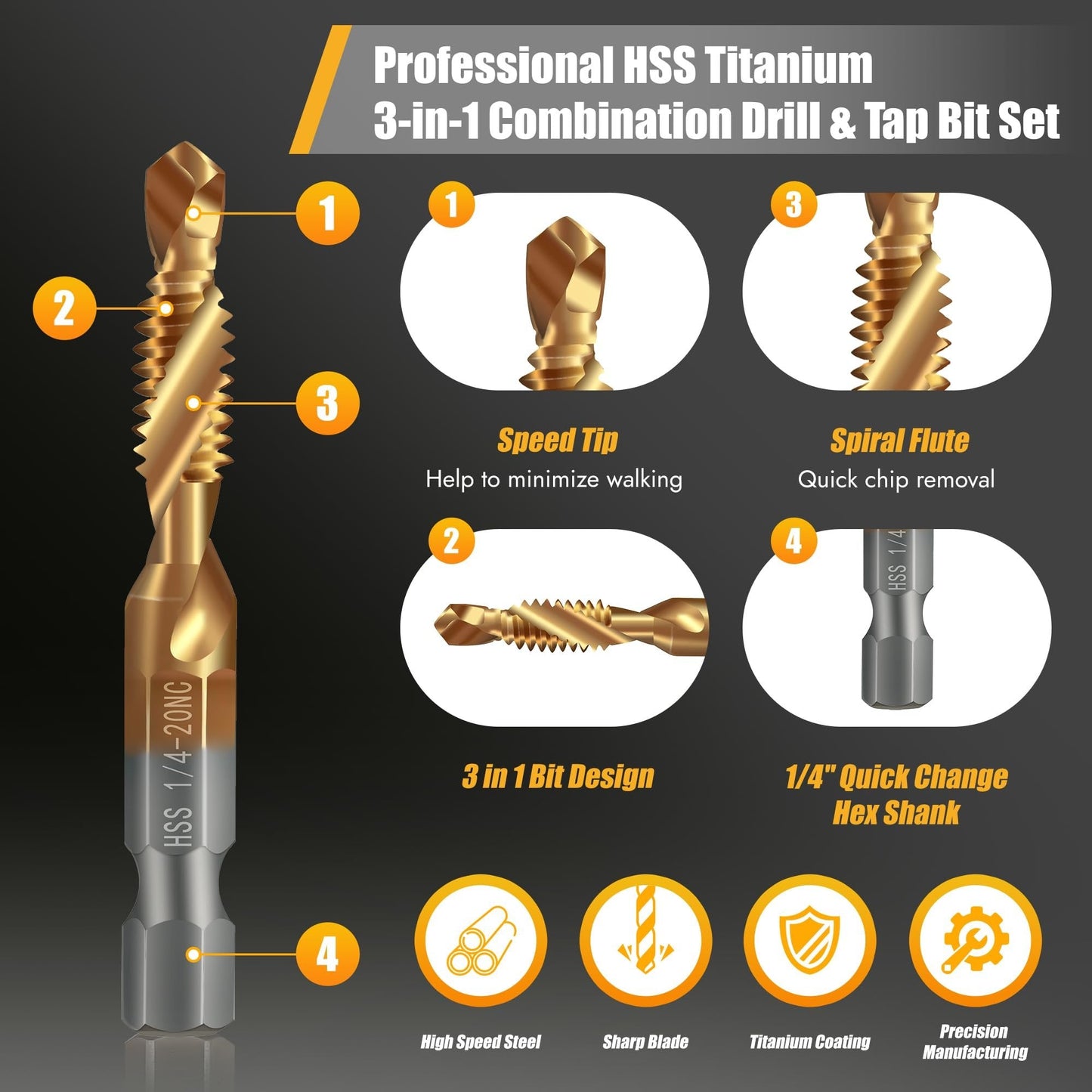 SpiralPro – 3-In-1 Spiral Tap Hex Shank Drill Bit Set
