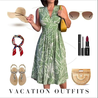 Seaside Elegance - Sleeveless Vacation Dress