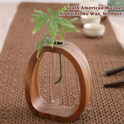 NatureNest – Solid Wood Glass Flower Vase