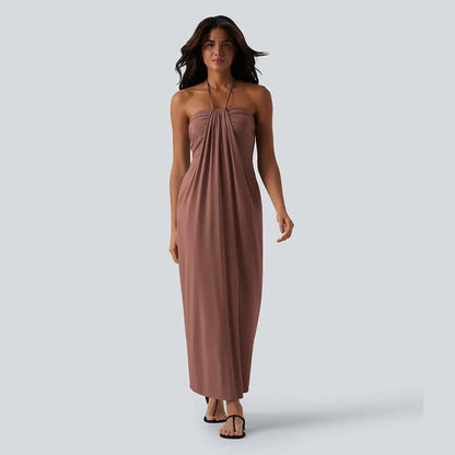 HalterTie – Elegant Back Maxi Dress with Pockets