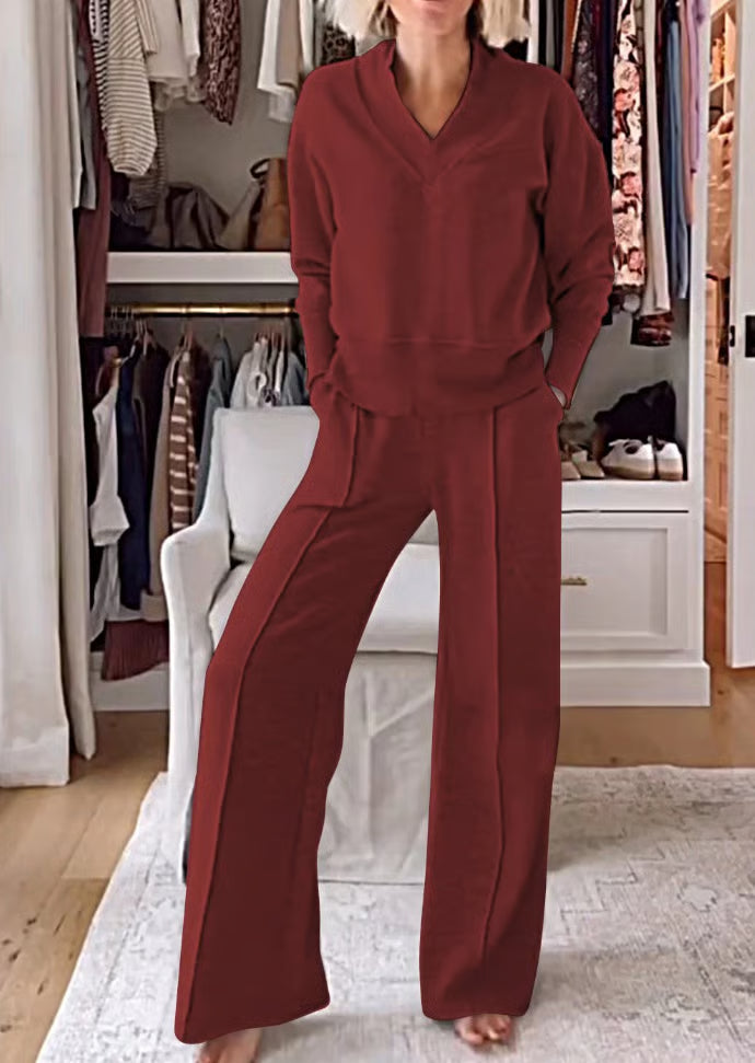 ModaVibe – Fashionable Solid Color Two-Piece Set