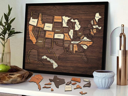 AtlasCraft – Wooden USA Travel Map Puzzle Wall Decor