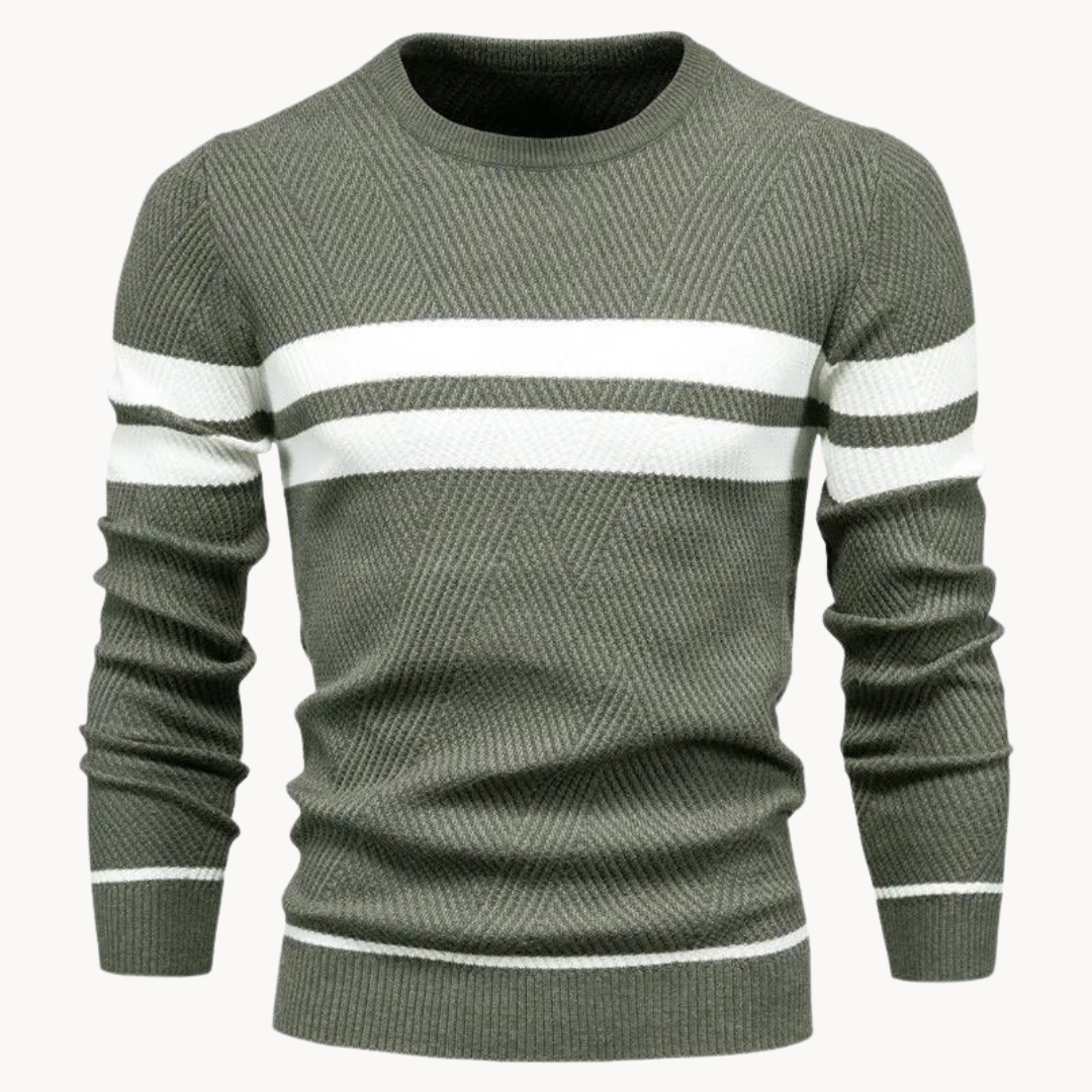 Zander Field Stripe Cotton Crewneck | Belevite