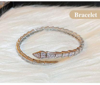 SerpentGlow – Zircon Snake Shaped Open Cuff Bracelet