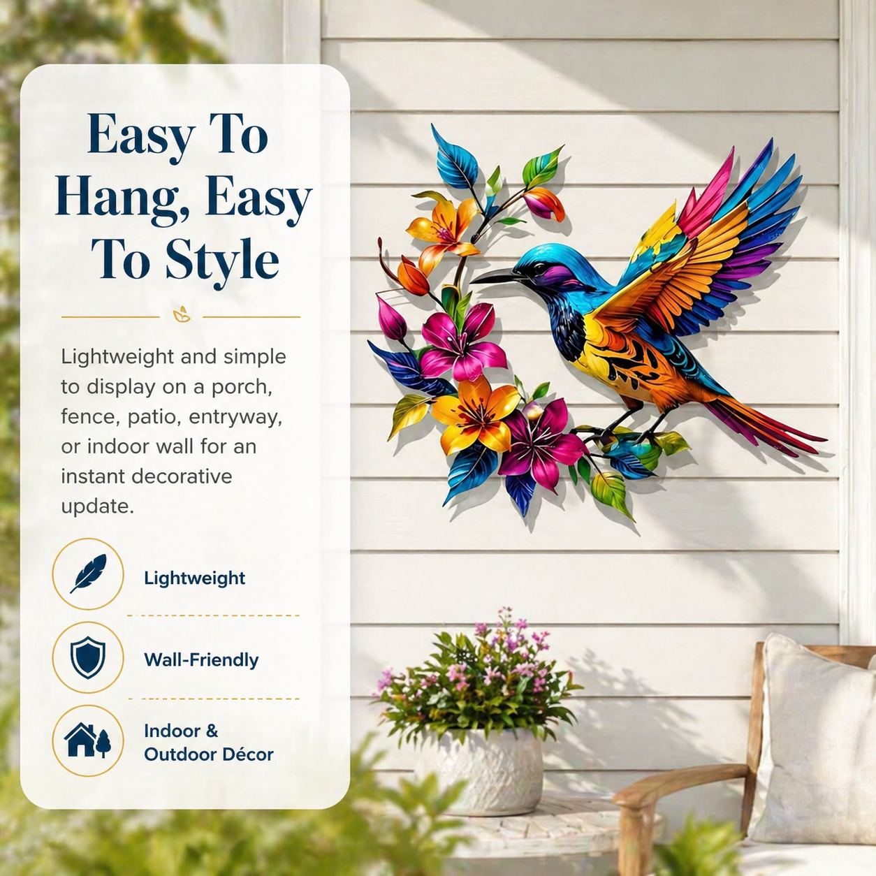 GardenWhisper – Floral Hummingbird Hanging Wall Art