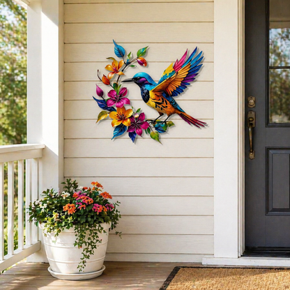 GardenWhisper – Floral Hummingbird Hanging Wall Art
