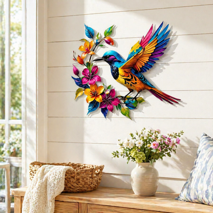 GardenWhisper – Floral Hummingbird Hanging Wall Art