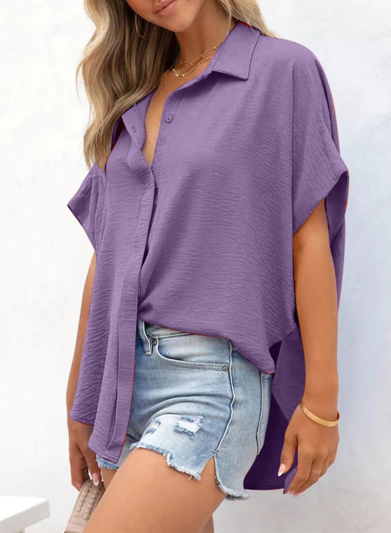 VeloraFit – Solid Color Short Sleeve Button Top
