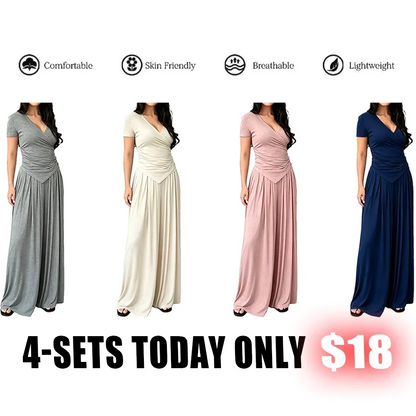 MaisonLuxe – Sophisticated Wrap Top & Wide Leg Pants Set