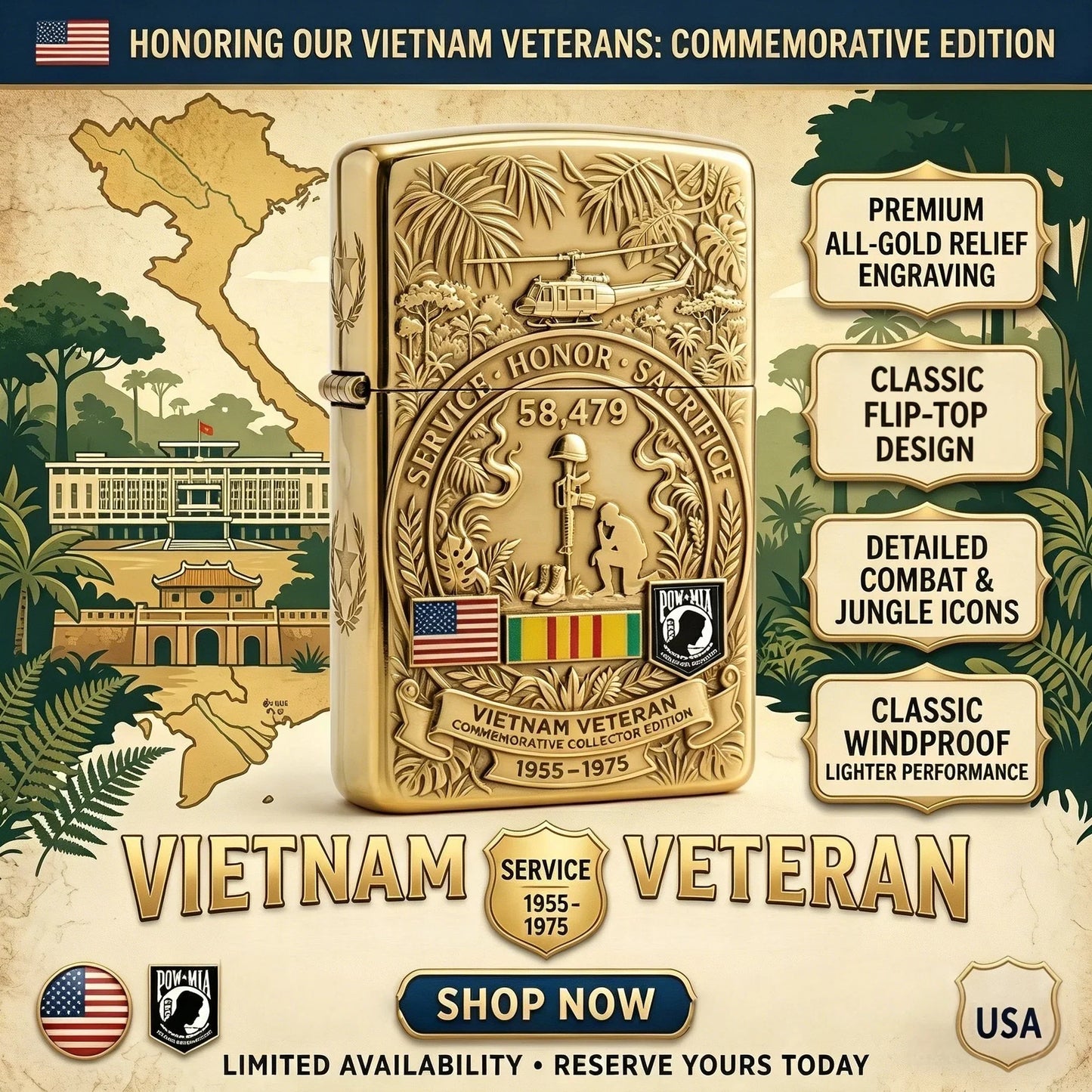 ValorFlame - Vietnam Veteran Commemorative Limited Edition Lighter 🇺🇸