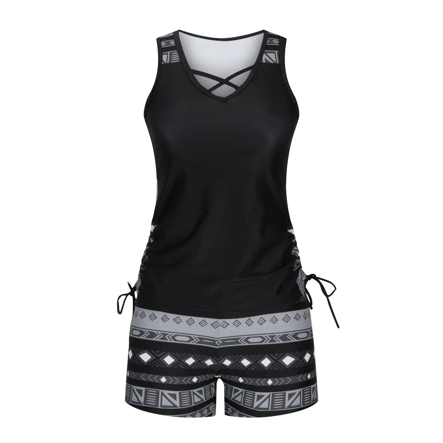 BeachBloom – Modest Bohemian Tankini Swimsuit with Shorts