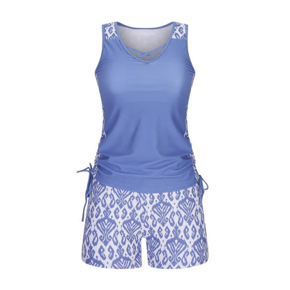 BeachBloom – Modest Bohemian Tankini Swimsuit with Shorts