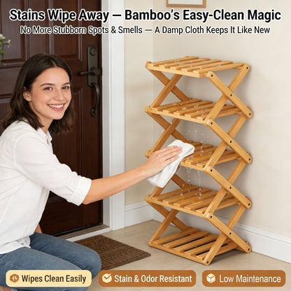 The 9-Tier No-Assembly Bamboo Rack !🌿👟