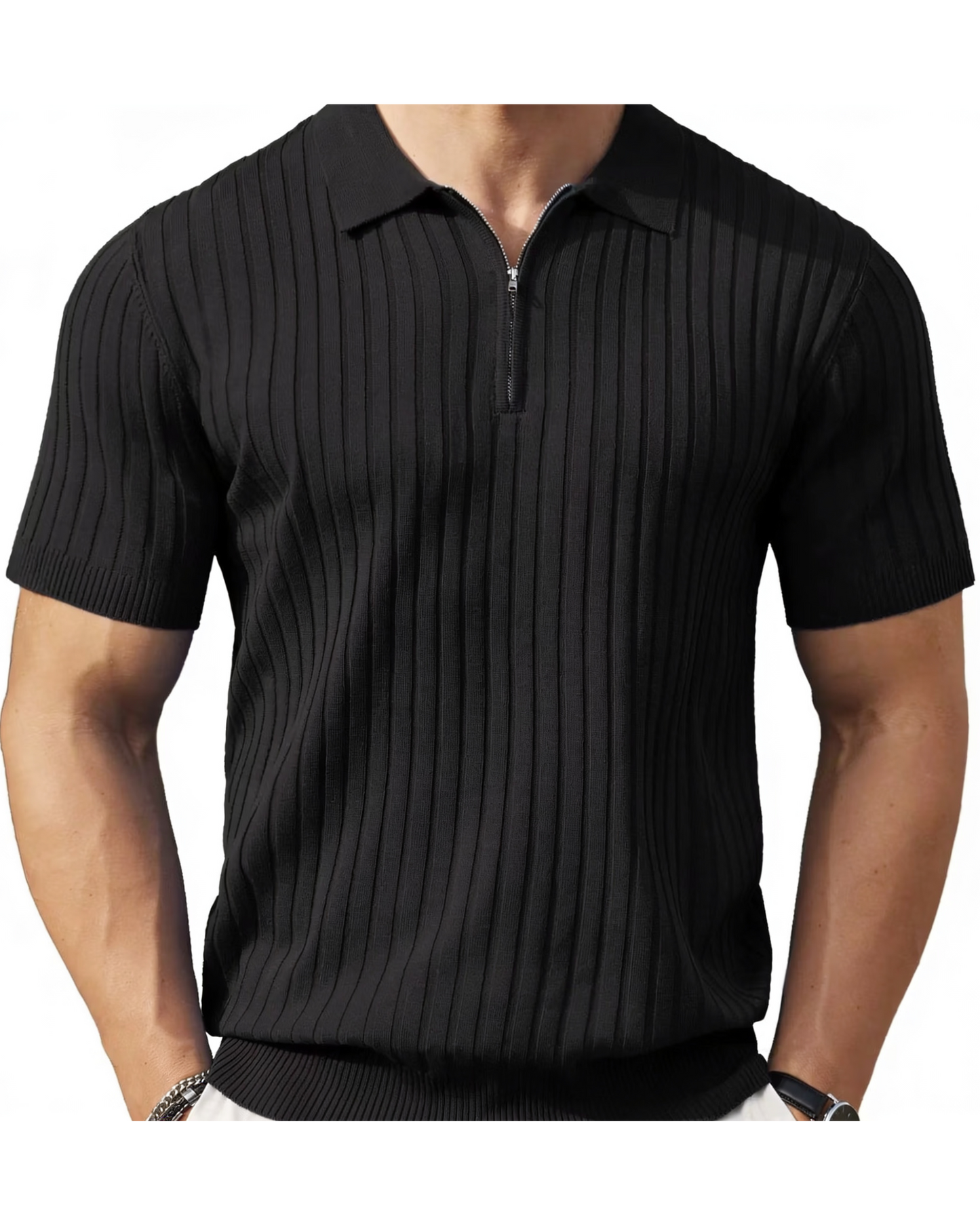 VELLANO™ — Ribbed Knit Zip Polo