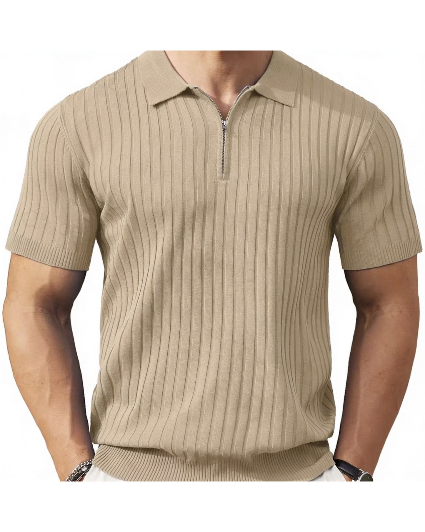 VELLANO™ — Ribbed Knit Zip Polo